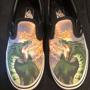 Kids Vans size 1 with dragon design slip on